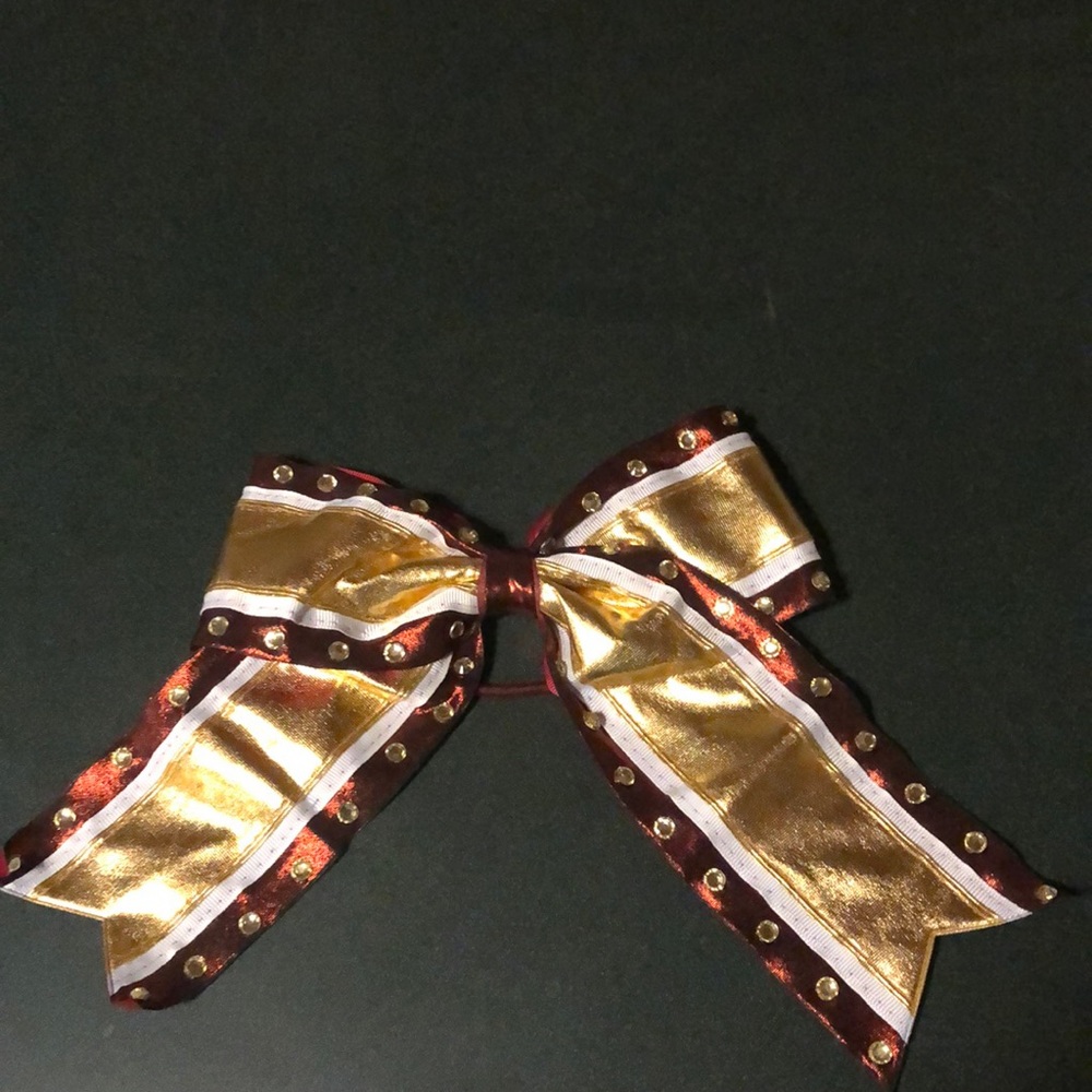 Yellow gold red sparkly gem stone bow large bow cheer dance spirit